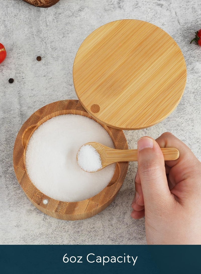 لوبيتيز زجاجة ملح الخيزران ، هزاز الملح ، القبو ، ملعقة مدمجة ، جرة تخزين التوابل في المطبخ ، جرة تخزين مع غطاء مغناطيسي دوار ، تستخدم لتخزين الملح الصالح للأكل ومختلف التوابل والتوابل - Image 2