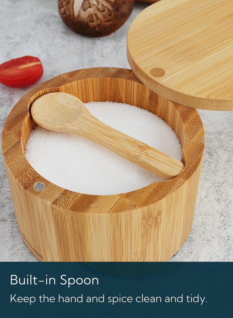 لوبيتيز زجاجة ملح الخيزران ، هزاز الملح ، القبو ، ملعقة مدمجة ، جرة تخزين التوابل في المطبخ ، جرة تخزين مع غطاء مغناطيسي دوار ، تستخدم لتخزين الملح الصالح للأكل ومختلف التوابل والتوابل - Image 3