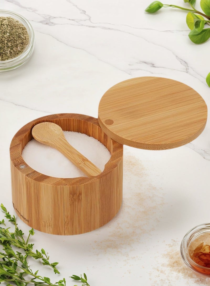 لوبيتيز زجاجة ملح الخيزران ، هزاز الملح ، القبو ، ملعقة مدمجة ، جرة تخزين التوابل في المطبخ ، جرة تخزين مع غطاء مغناطيسي دوار ، تستخدم لتخزين الملح الصالح للأكل ومختلف التوابل والتوابل - Image 1