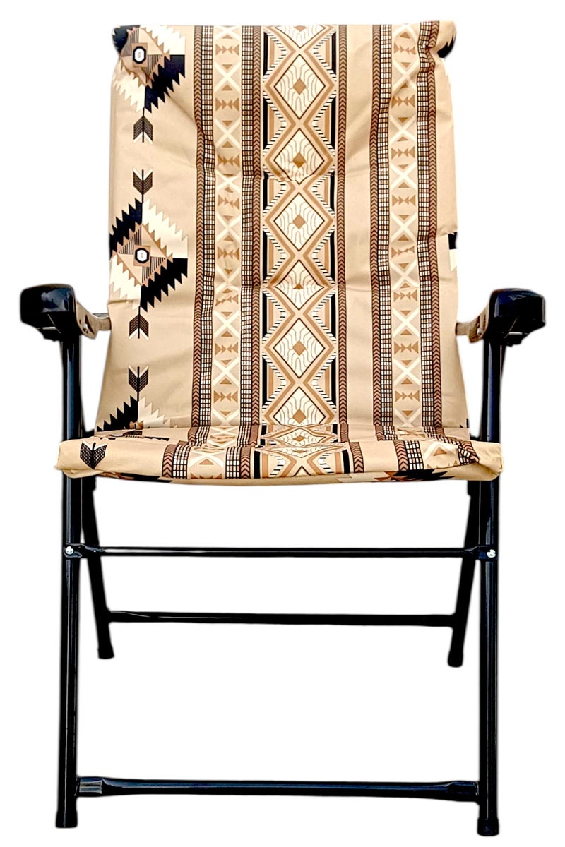 GO2CAMPS Folding Camping Chair with Cusion Premium Quality | Sadu Chair | Beach Chair | Garden Chair | Fishing Chair | Travel Chair | Picnic Chair-Premium Arabic Traditional Sadu Camping Chair – Durable Padded Cotton Cushion Seat with Cozy Armrests – Foldable Majlis Style for Desert Travel, Outdoor Picnics, BBQs & Cultural Gatherings - Image 2