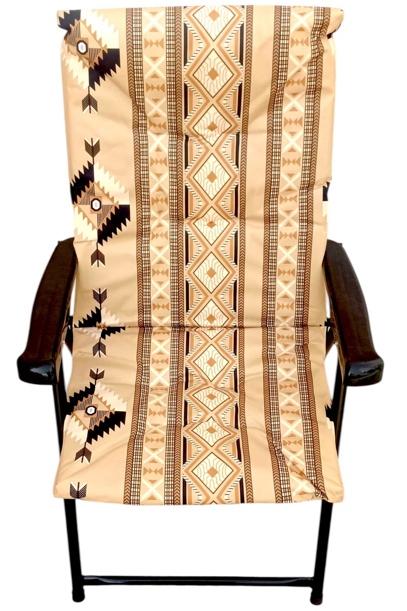 GO2CAMPS Folding Camping Chair with Cusion Premium Quality | Sadu Chair | Beach Chair | Garden Chair | Fishing Chair | Travel Chair | Picnic Chair-Premium Arabic Traditional Sadu Camping Chair – Durable Padded Cotton Cushion Seat with Cozy Armrests – Foldable Majlis Style for Desert Travel, Outdoor Picnics, BBQs & Cultural Gatherings - Image 3