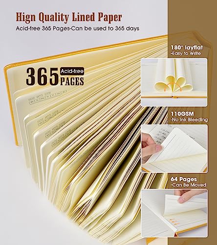 Ansopu Lined Journal Notebook, 365 Pages B5 Journals for Writing College Ruled Notebook, Hardcover Leather Journal for Women Men, Daily Notebook for Work, Note Taking,100Gsm Thick Paper( 7.6'' X 10'' Yellow) - Image 3