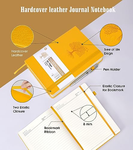 Ansopu Lined Journal Notebook, 365 Pages B5 Journals for Writing College Ruled Notebook, Hardcover Leather Journal for Women Men, Daily Notebook for Work, Note Taking,100Gsm Thick Paper( 7.6'' X 10'' Yellow) - Image 4