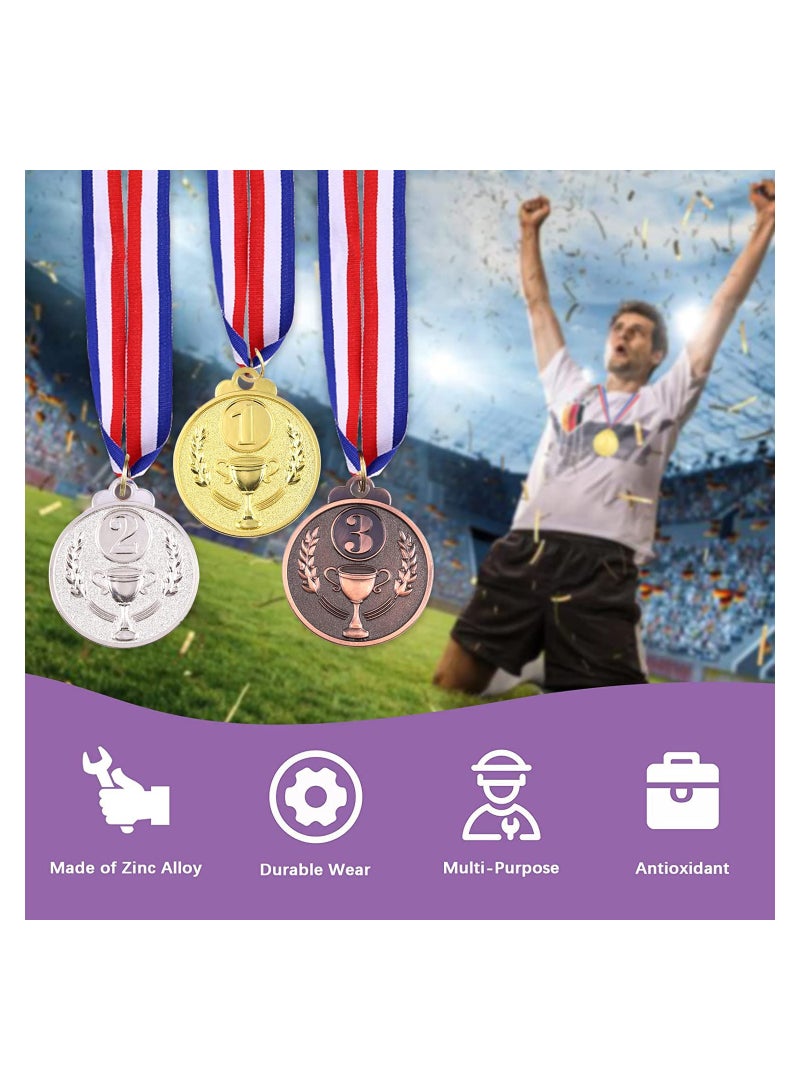 12 Pcs Award Metal Kids Winner Medals Gold Silver and Bronze with Trophy Pattern 1st 2nd 3rd Prizes for Sports Competitions Party