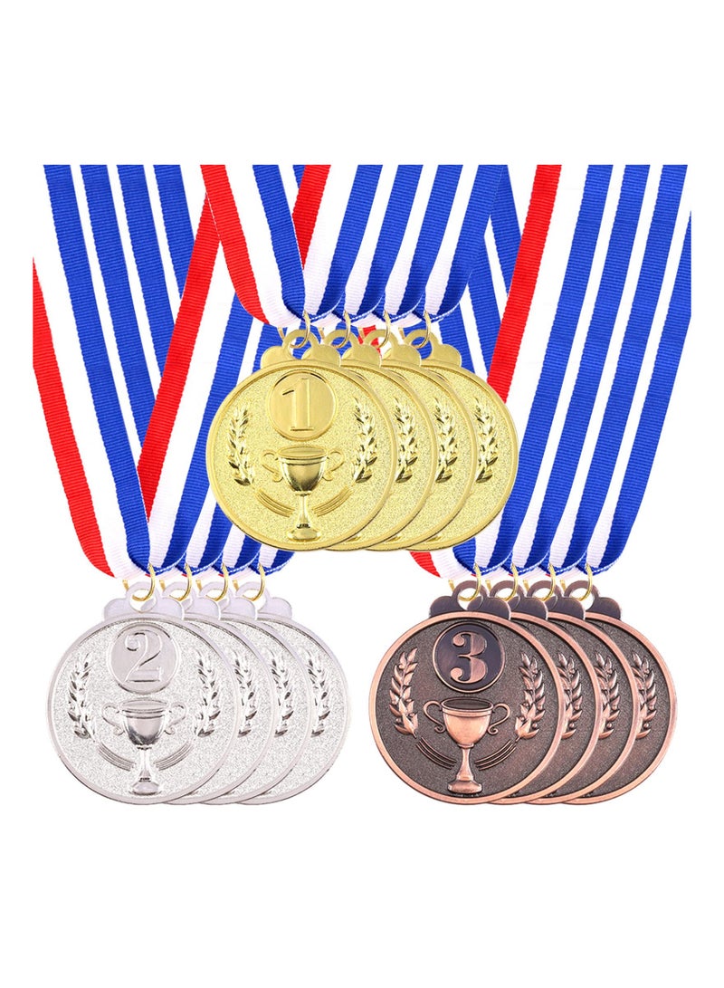 12 Pcs Award Metal Kids Winner Medals Gold Silver and Bronze with Trophy Pattern 1st 2nd 3rd Prizes for Sports Competitions Party