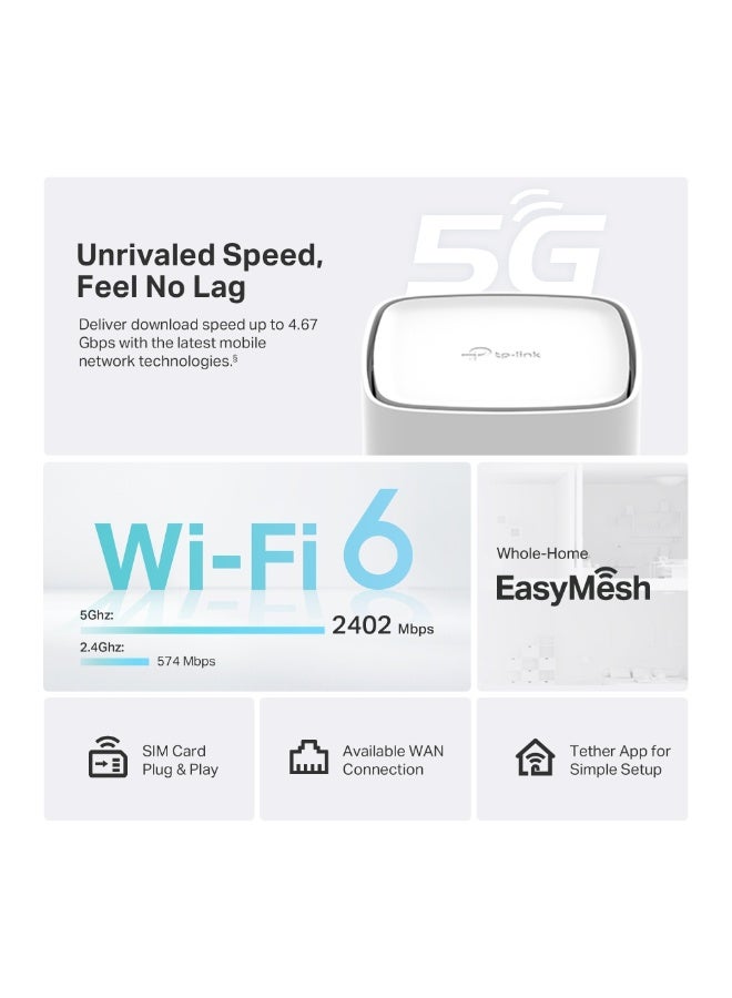 تي بي لينك موجه واي فاي 6 5G اللاسلكي جيجابت آرتشر NX500 AX3000Mbps، موجه واي فاي مزدوج النطاق مع فتحة SIM، سرعات تنزيل تصل إلى 4.67Gbps، منفذ جيجابت LAN/WAN، بطاقة SIM قابلة للتوصيل والتشغيل، متوافق مع EasyMesh - Image 4