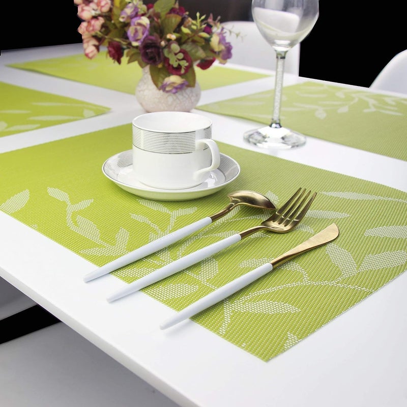 DANSR DANSR Table PVC Woven Vinyl Placemats NonSlip Insulation Waterproof Placemats for Dining Table PVC Heat Insulation Table Mats Washable Green Set of 4  - Image 3