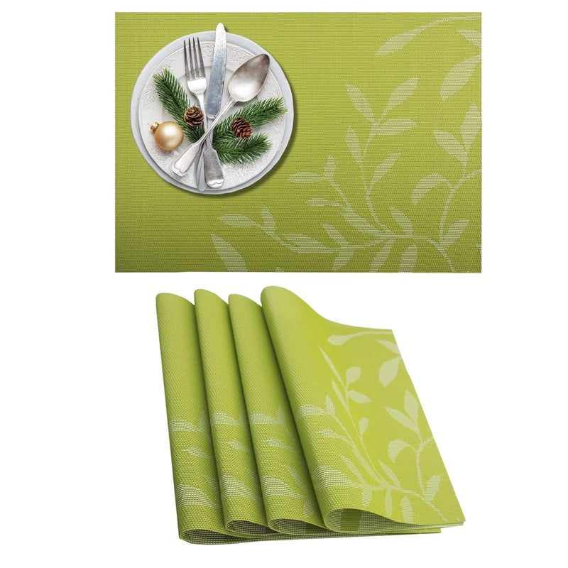 DANSR DANSR Table PVC Woven Vinyl Placemats NonSlip Insulation Waterproof Placemats for Dining Table PVC Heat Insulation Table Mats Washable Green Set of 4  - Image 1