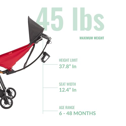 Evolur Roamer Ultra Light Stroller in Red, Travel-Ready Compact Stroller with One-Hand Fold, 33 lb Capacity, Sun Canopy & Cup Holder, Easy Clean, Smooth Ride for Everyday Use - Image 3