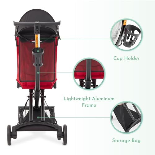 Evolur Roamer Ultra Light Stroller in Red, Travel-Ready Compact Stroller with One-Hand Fold, 33 lb Capacity, Sun Canopy & Cup Holder, Easy Clean, Smooth Ride for Everyday Use - Image 5