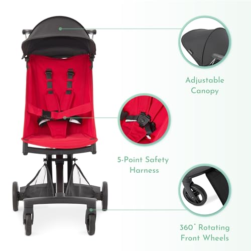 Evolur Roamer Ultra Light Stroller in Red, Travel-Ready Compact Stroller with One-Hand Fold, 33 lb Capacity, Sun Canopy & Cup Holder, Easy Clean, Smooth Ride for Everyday Use - Image 4