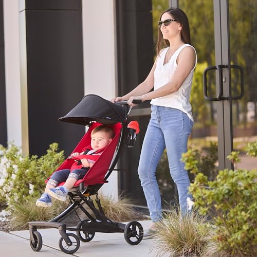 Evolur Roamer Ultra Light Stroller in Red, Travel-Ready Compact Stroller with One-Hand Fold, 33 lb Capacity, Sun Canopy & Cup Holder, Easy Clean, Smooth Ride for Everyday Use - Image 2