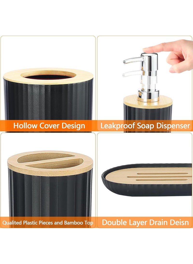Bathroom Accessories, 6 Piece Set, Plastic, Toothbrush Holder, Toothbrush Cup, Soap Dispenser, Dish, Toilet Brush Holder, Trash Can, Tumbler (Black Round) - Image 5