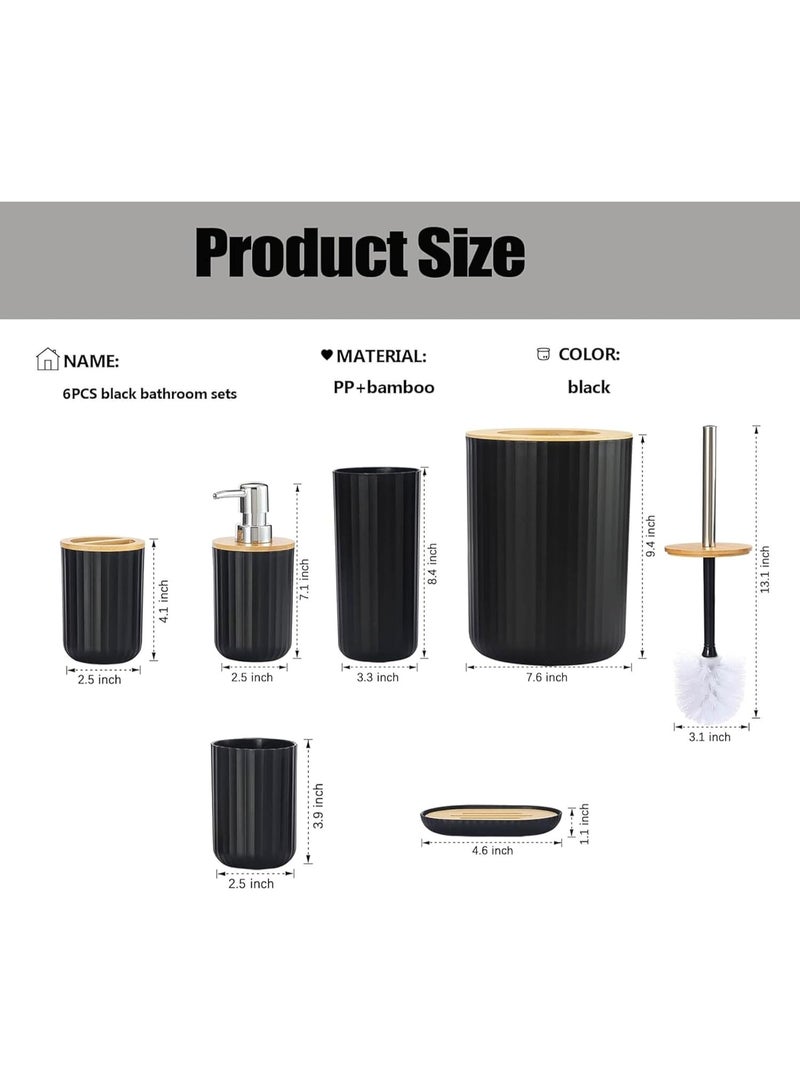 Bathroom Accessories, 6 Piece Set, Plastic, Toothbrush Holder, Toothbrush Cup, Soap Dispenser, Dish, Toilet Brush Holder, Trash Can, Tumbler (Black Round) - Image 3