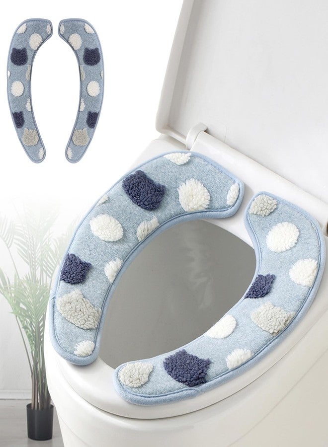Iensen Thick and Warm Toilet Seat Cover - Washable, Reusable Cushion with TPR Adhesive Back & Decorative Pattern for Comfort & Insulation (Blue) - Image 1
