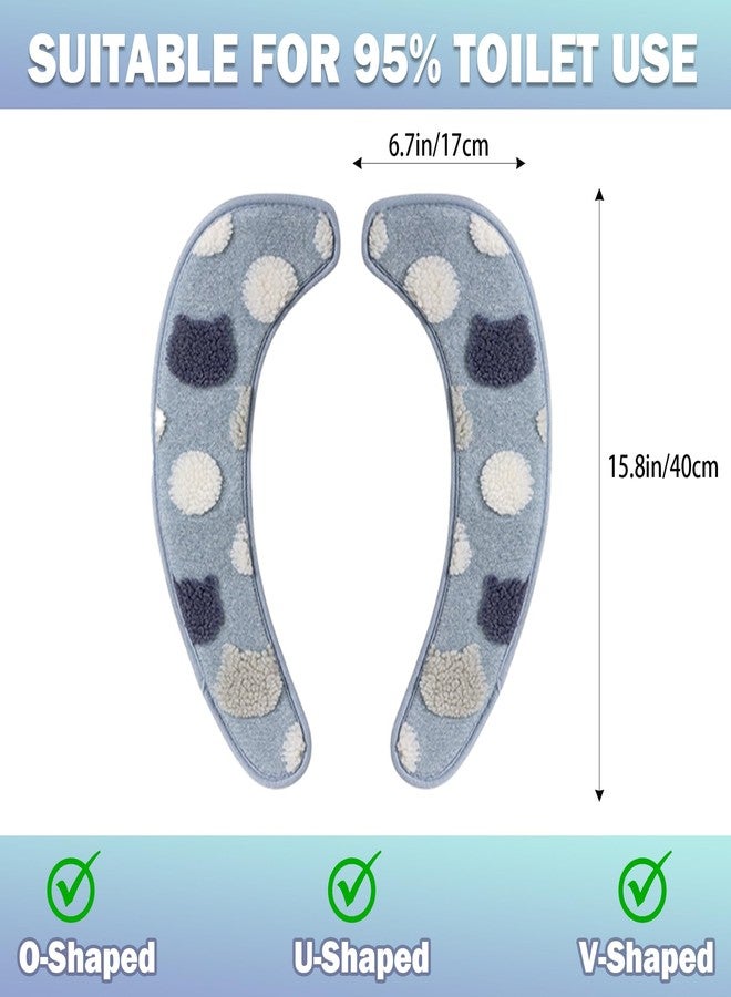 Iensen Thick and Warm Toilet Seat Cover - Washable, Reusable Cushion with TPR Adhesive Back & Decorative Pattern for Comfort & Insulation (Blue) - Image 2