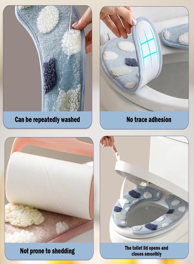 Iensen Thick and Warm Toilet Seat Cover - Washable, Reusable Cushion with TPR Adhesive Back & Decorative Pattern for Comfort & Insulation (Blue) - Image 4