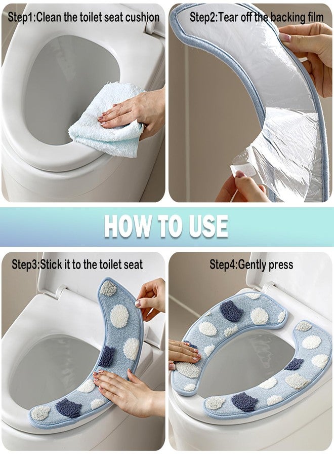 Iensen Thick and Warm Toilet Seat Cover - Washable, Reusable Cushion with TPR Adhesive Back & Decorative Pattern for Comfort & Insulation (Blue) - Image 5