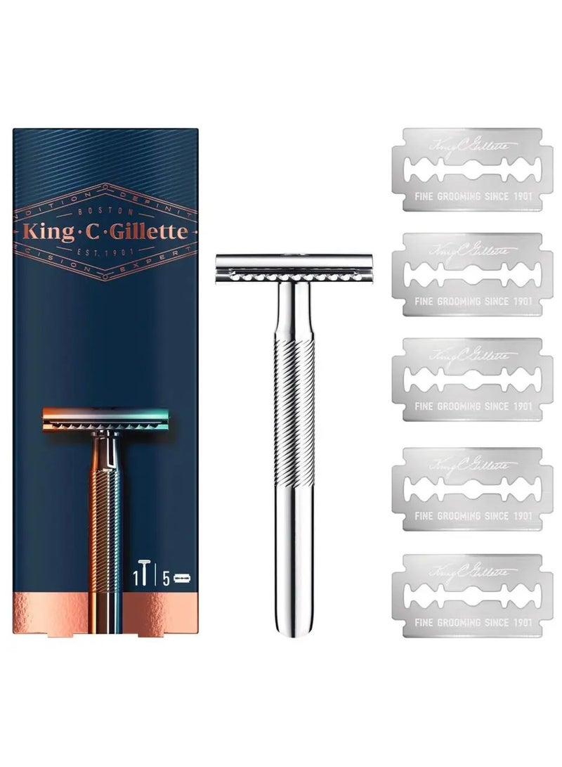 King C. Gillette Men's Double Edge Safety Razor with Gillette's Best Platinum Coated Double Edge Blades and Classic Inspired Chrome Plated Handle