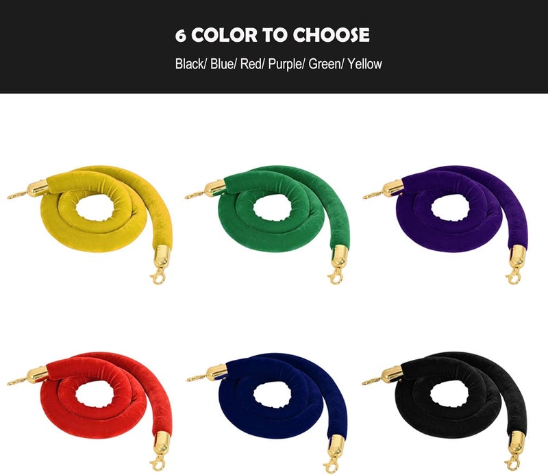 klarako59/78.7/118.1 inches Barrier Rope Crowd Control Stanchion Queue Velvet Rope with Gold Color Plated Hooks klarakoas described+as described, Purple 78.7 inch - Image 4