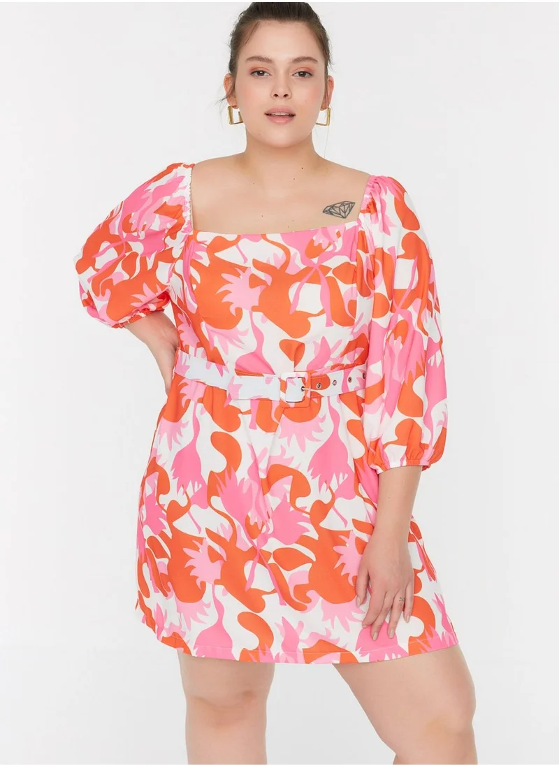 Trendyol Curve Puff Sleeve Floral Printed Dress