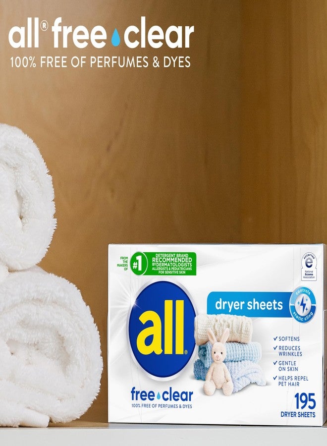 all Fabric Softener Dryer Sheets for Sensitive Skin, Free Clear, 195 Count - Image 5