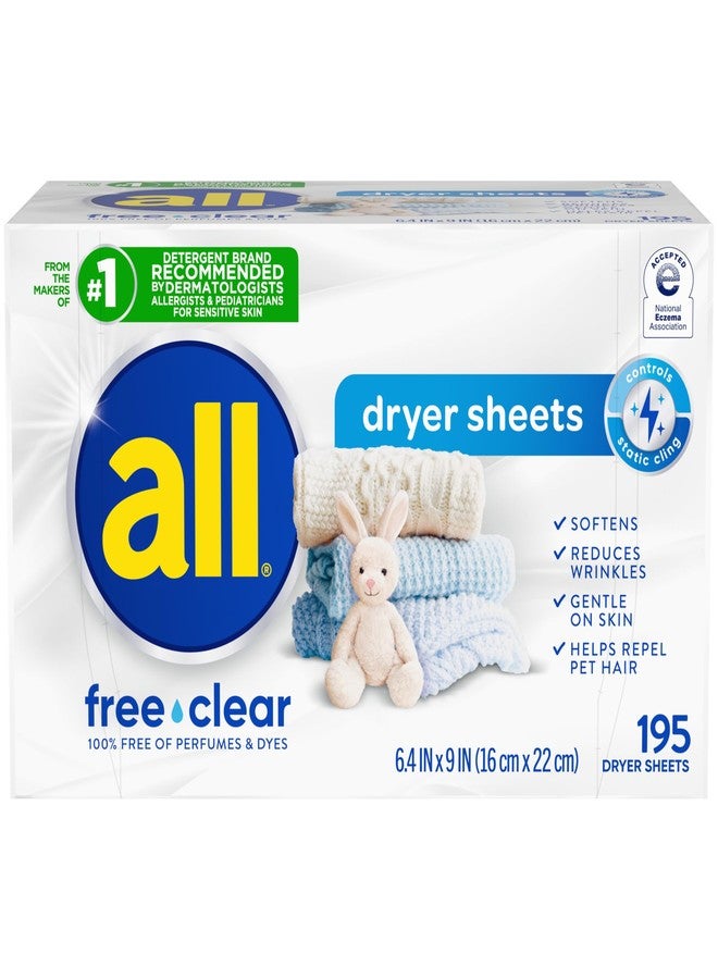 all Fabric Softener Dryer Sheets for Sensitive Skin, Free Clear, 195 Count - Image 1