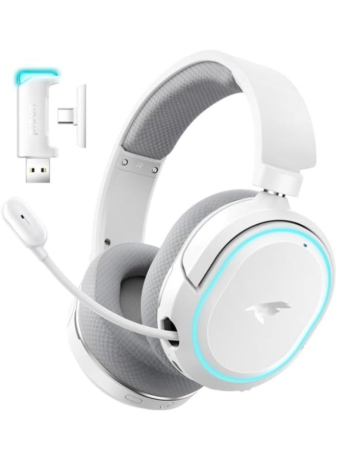 بيكن سماعة رأس للألعاب بيكن G2 لاسلكية بتردد 2.4 جيجاهرتز صوت محيطي 7.1 سماعة ألعاب USB 2.4 جيجاهرتز بلوتوث ميكروفون بتقنية إلغاء الضوضاء المحيطة إضاءة RGB بطارية 100 ساعة سماعة بلوتوث للكمبيوتر وبلاي ستيشن 5 وبلاي ستيشن 4 وماك سويتش اللون ابيض - Image 1