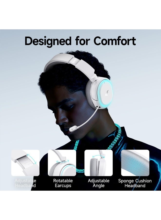 بيكن سماعة رأس للألعاب بيكن G2 لاسلكية بتردد 2.4 جيجاهرتز صوت محيطي 7.1 سماعة ألعاب USB 2.4 جيجاهرتز بلوتوث ميكروفون بتقنية إلغاء الضوضاء المحيطة إضاءة RGB بطارية 100 ساعة سماعة بلوتوث للكمبيوتر وبلاي ستيشن 5 وبلاي ستيشن 4 وماك سويتش اللون ابيض - Image 2