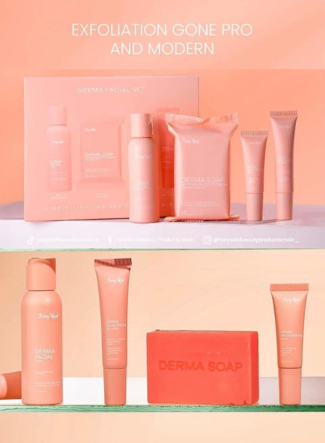 Fairy Skin Derma Facial Kit 4 in 1 with Derma Soap Facial Toner Brightening Cream and Sunblock Cream for Clear and Glowing Skin - Image 1