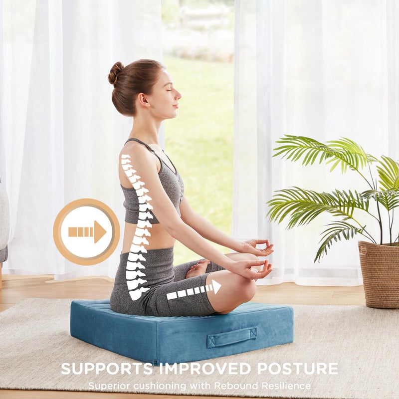 كودي وسائد أرضية Codi للبالغين وسائد التأمل الكبيرة مع رغوة ذاكرة سميكة وأغطية معنقدة ناعمة مقاعد مربعة قابلة للغسل للأريكة واليوغا يجلس 22 بوصة أزرق - Image 5