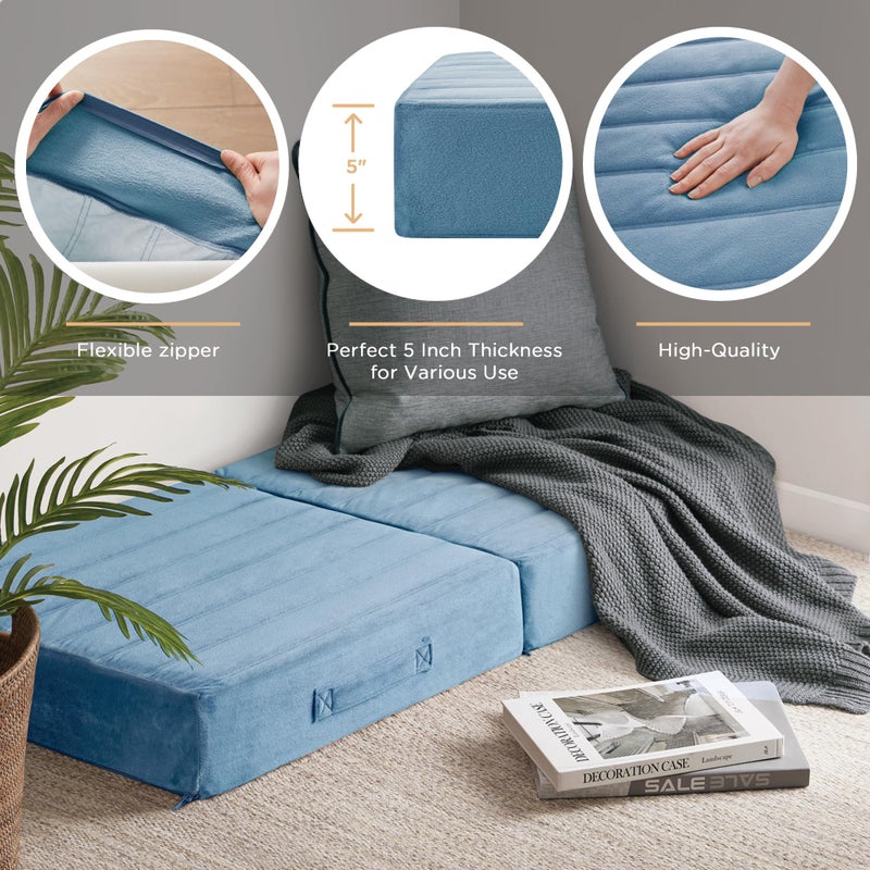 كودي وسائد أرضية Codi للبالغين وسائد التأمل الكبيرة مع رغوة ذاكرة سميكة وأغطية معنقدة ناعمة مقاعد مربعة قابلة للغسل للأريكة واليوغا يجلس 22 بوصة أزرق - Image 3