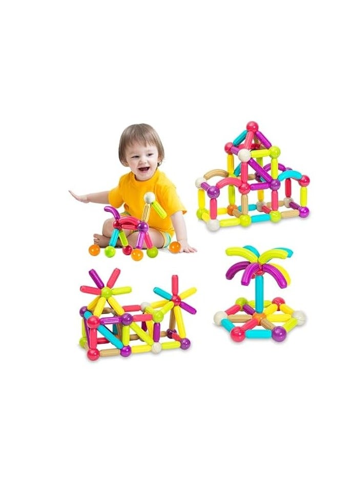Magnetic Balls and Poles Set Educational Building Blocks Puzzle 3D Building Blocks for Kids Creative Stacking Toys for Junior Steam Education 90 Pieces Plastic