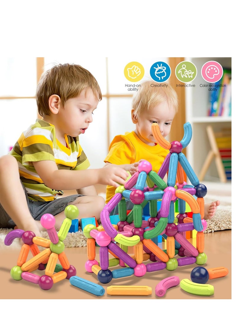 Magnetic Balls and Poles Set Educational Building Blocks Puzzle 3D Building Blocks for Kids Creative Stacking Toys for Junior Steam Education 90 Pieces Plastic
