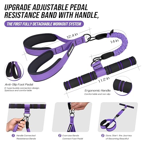 Ayombo Upgrade Pedal Resistance Band with Handle, Adjustable Tube Foot Pedal Device Puller Exercise Bands, for Abs Arm Leg Waist Workout, Core Pilates, Sit Up Fitness Equipment for Full Body Training - Image 2
