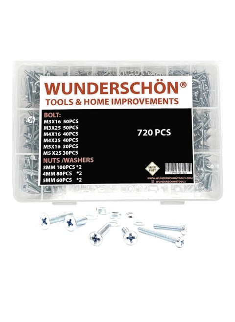 WUNEDRSCHÖN  Phillips Pan Head Bolts Kit  720 Pieces For  furniture construction, repair, and assembly projects