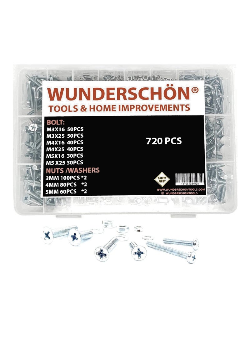 WUNDERSCHÖN WUNEDRSCHÖN  Phillips Pan Head Bolts Kit  720 Pieces For  furniture construction, repair, and assembly projects  - Image 1