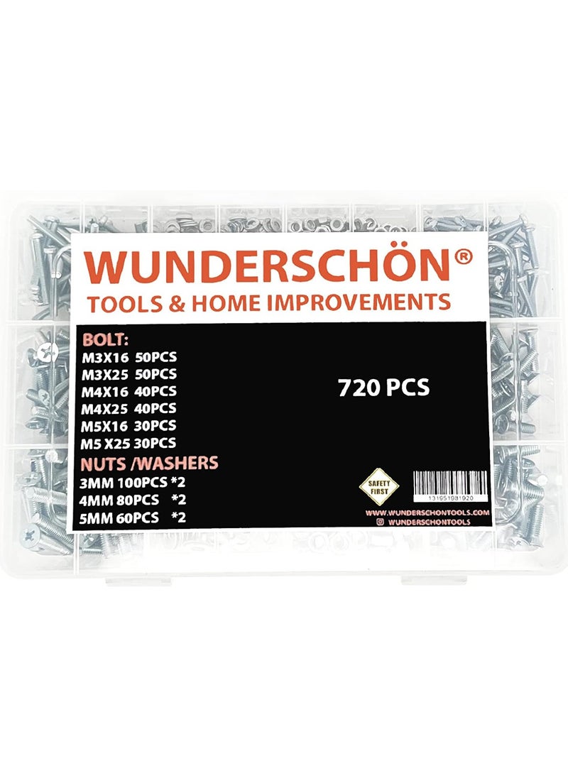 WUNDERSCHÖN WUNEDRSCHÖN  Phillips Pan Head Bolts Kit  720 Pieces For  furniture construction, repair, and assembly projects  - Image 5