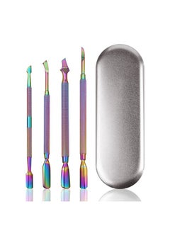 Dr.Pedi Dr.Pedi Cuticle Pusher and Cutter Nail Cleaner Tool Nail Cuticle Remover Tool Stainless Steel Double Ended Manicure Pedicure Kit in Storage Tin Box Nail Art Remover Tools 4 PCS, Color Gradient  - Image 1