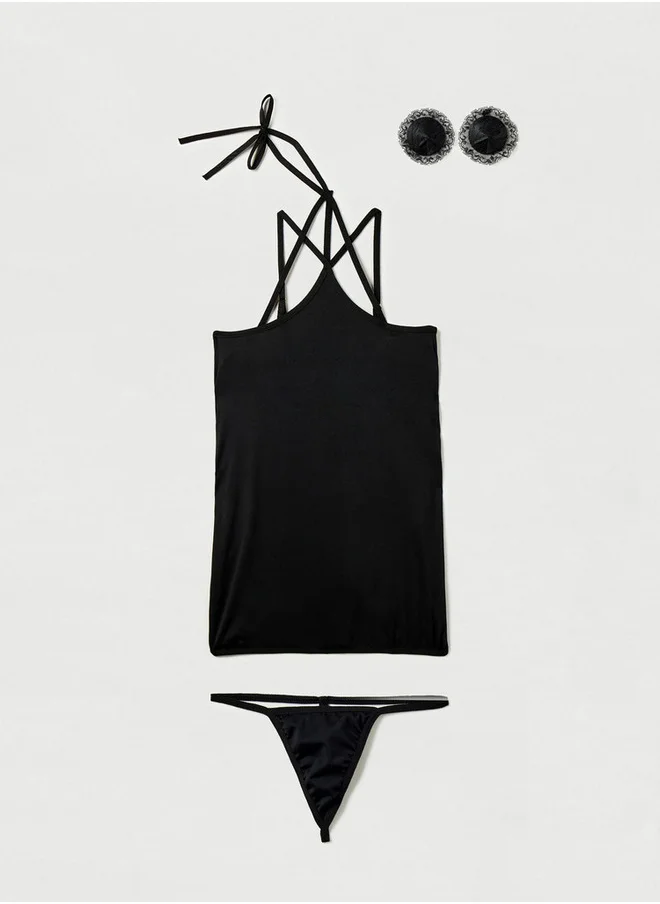 FAV Solid Camisole Top with Thongs and Nipple Covers