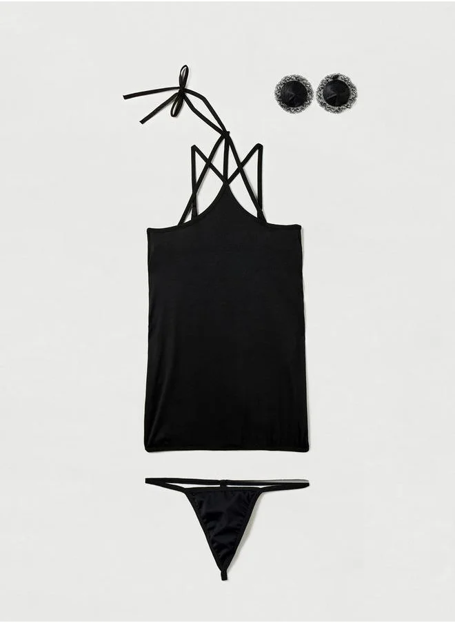 FAV Solid Camisole Top with Thongs and Nipple Covers