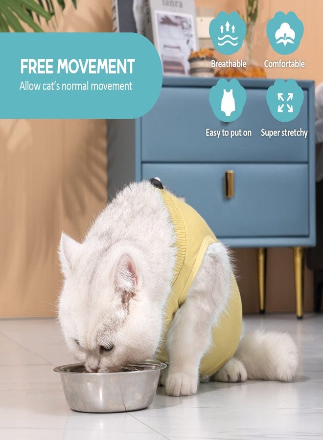 Avont Cat Recovery Suit - Kitten Onesie for Cats After Surgery, Cone of Shame Alternative Surgical Spay Suit for Female Cat, Post-Surgery or Skin Diseases Protection -Yellow(M) - Image 2