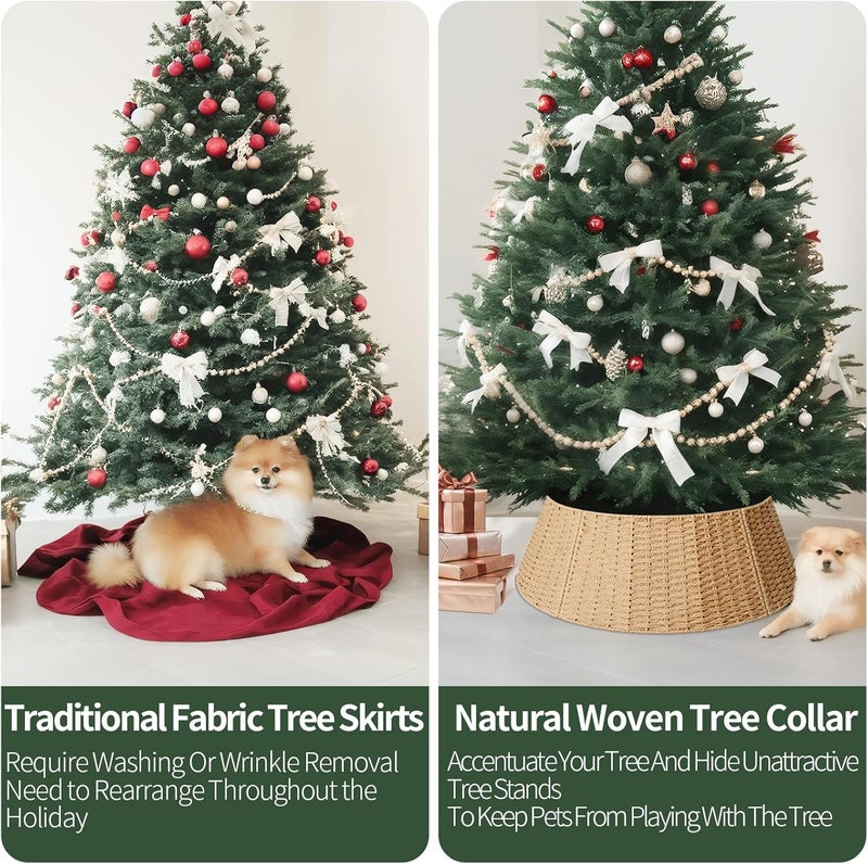 HENAYUK Christmas Tree Collar, 28in Farmhouse Detachable Handwoven Christmas Tree Base Cover, Rustic Tree Collar Ring, Christmas Holiday Decoration - Image 5
