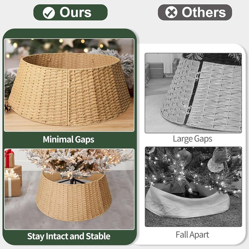HENAYUK Christmas Tree Collar, 28in Farmhouse Detachable Handwoven Christmas Tree Base Cover, Rustic Tree Collar Ring, Christmas Holiday Decoration - Image 4