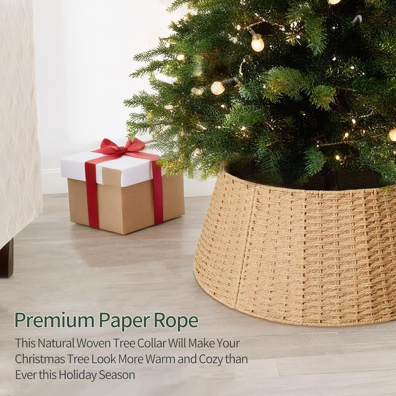 HENAYUK Christmas Tree Collar, 28in Farmhouse Detachable Handwoven Christmas Tree Base Cover, Rustic Tree Collar Ring, Christmas Holiday Decoration - Image 3