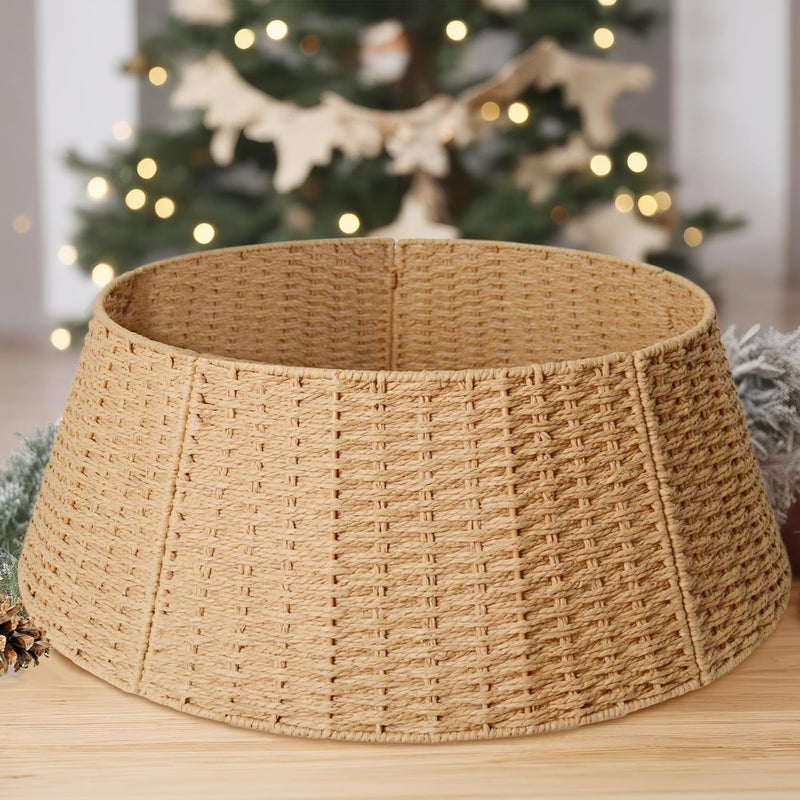 HENAYUK Christmas Tree Collar, 28in Farmhouse Detachable Handwoven Christmas Tree Base Cover, Rustic Tree Collar Ring, Christmas Holiday Decoration - Image 1