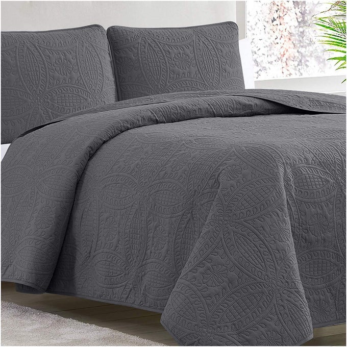 TWIN BEDSPREAD COVERLET SET BEDDING COVER WITH SHAMS ULTRASONIC QUILTING TECHNOLOGY 3 PIECE OVERSIZED QUILT SET BEDSPREADS COVERLETS TWIN GRAY