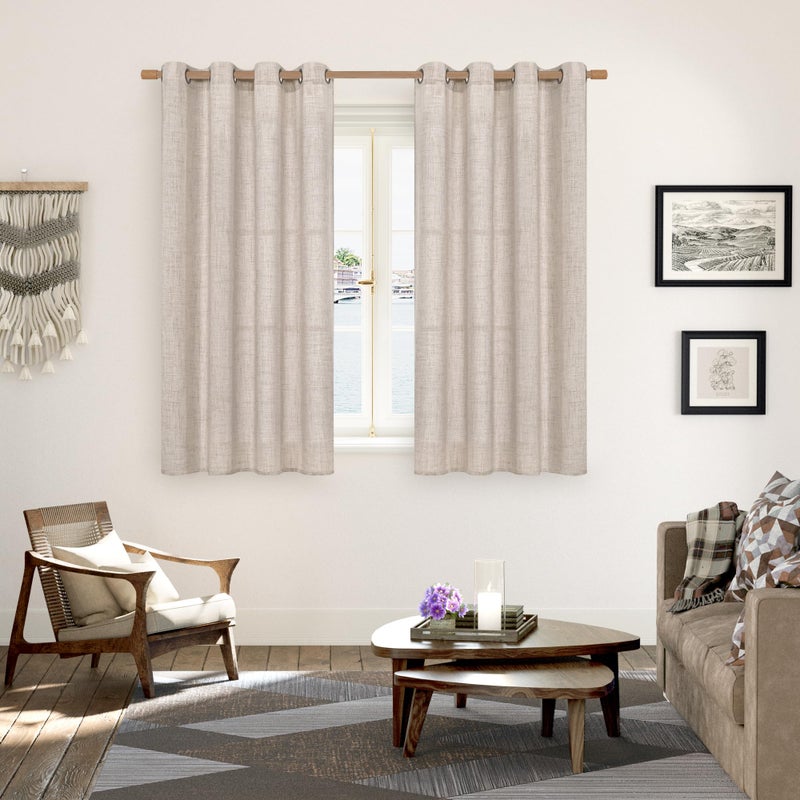 YoungsTex Natural Linen Curtains for Short Window 54 Inches Long, Textured Semi Sheer Drapes with Bronze Grommet Privacy Light Filtering for Kitchen Bathroom Bedroom, 2 Panels, 52 X 54 Inch - Image 2