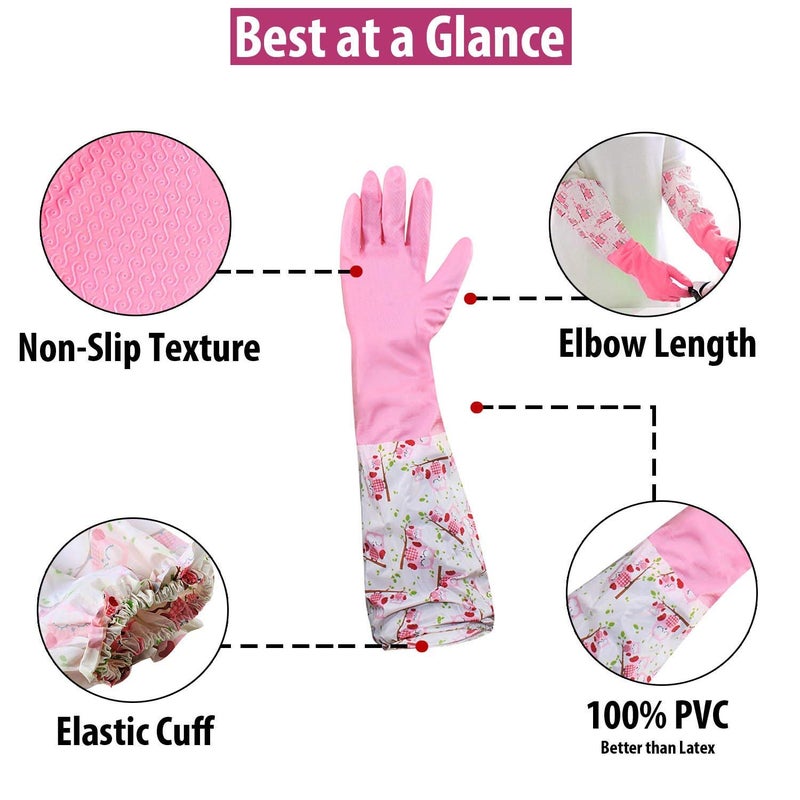 Moxtiza Reusable Waterproof Household Latex Hand Gloves for Kitchen Dish Washing Laundry Cleaning Gardening and Sanitation 2pair pink color - Image 2