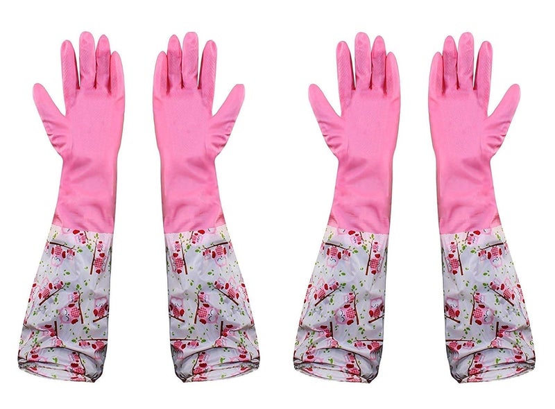 Moxtiza Reusable Waterproof Household Latex Hand Gloves for Kitchen Dish Washing Laundry Cleaning Gardening and Sanitation 2pair pink color - Image 1